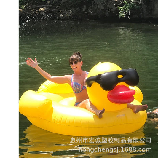 Inflatable Big Yellow Duck with Sunglasses and Float